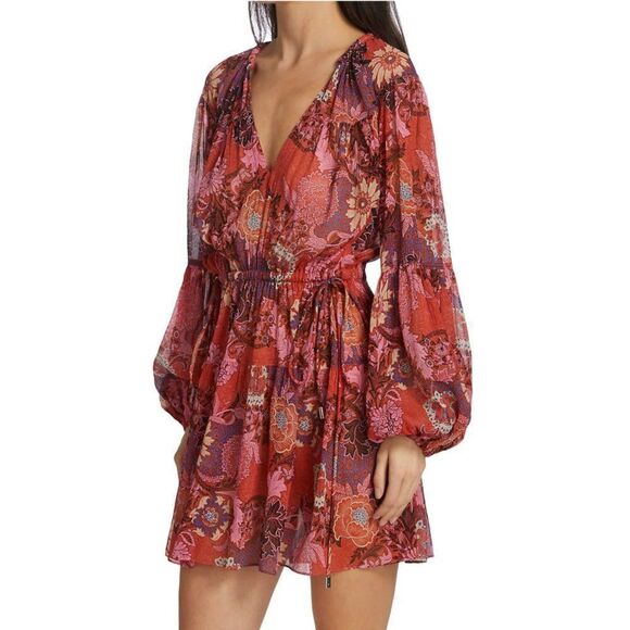 A.L.C. Elise Long Sleeve 100% Silk Floral Mini Dress - Picture 3 of 13